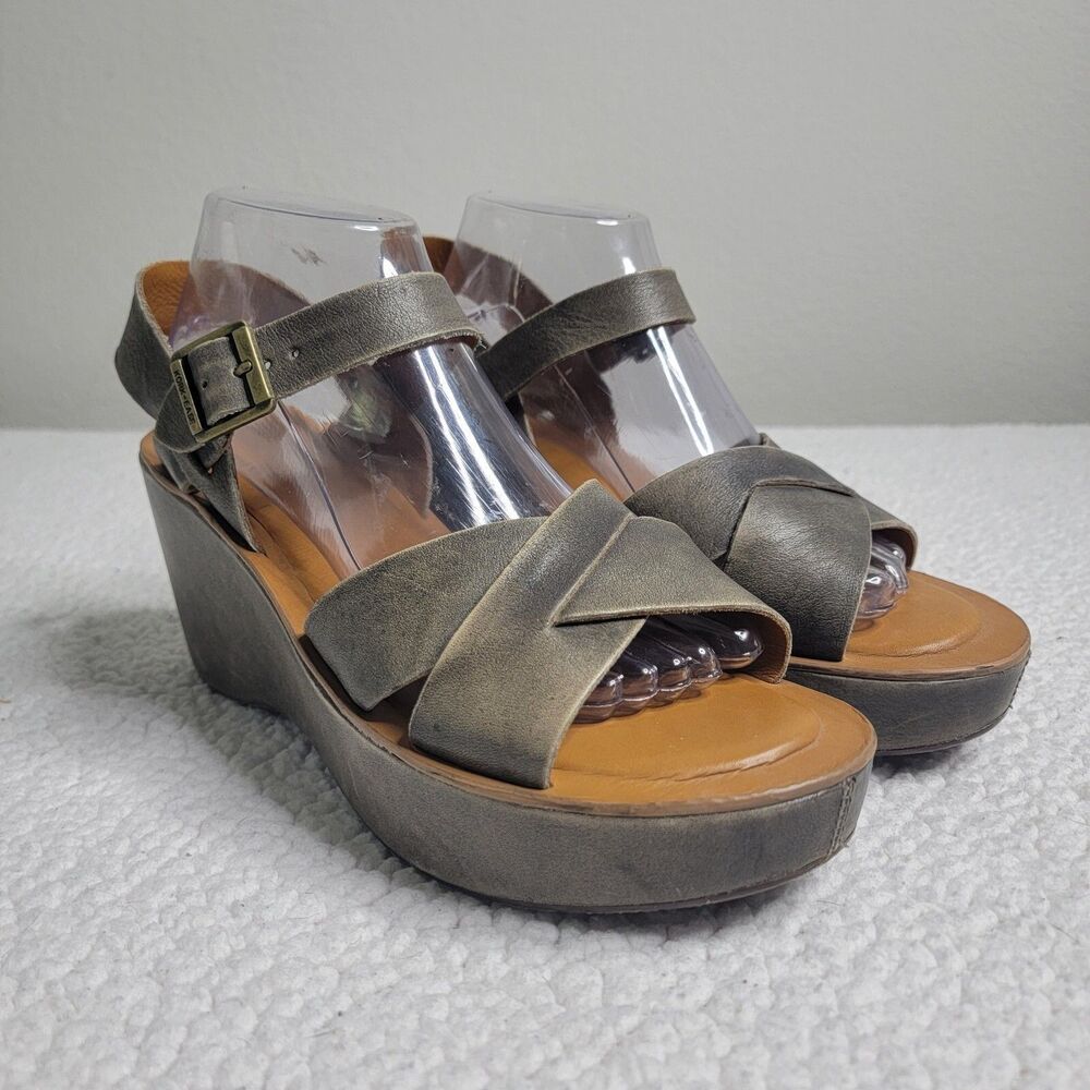 Kork Ease Women Sz 10M | EU 42 Ava Classic Wedge Sandals Pewter Vachetta Leather